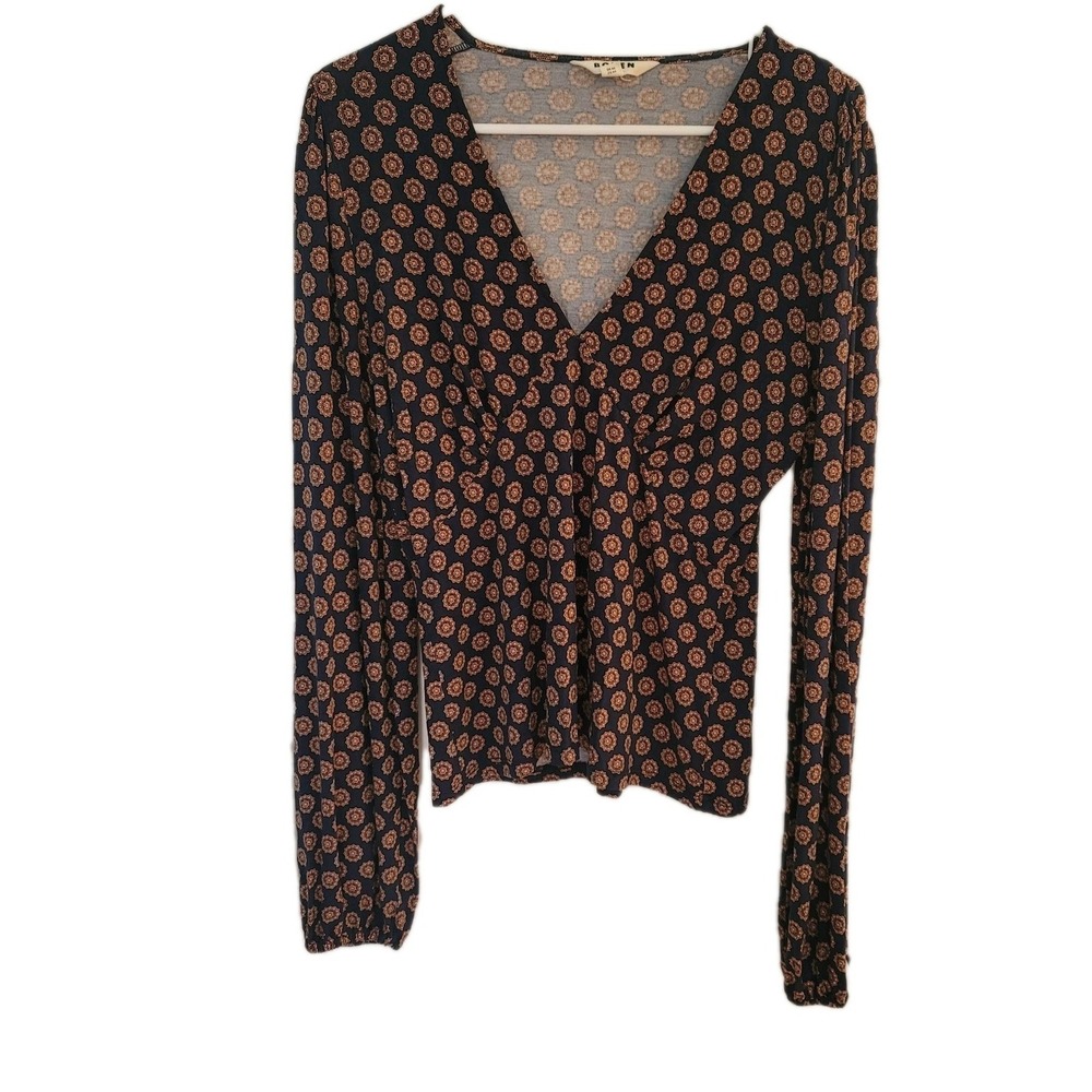 Boden V-Neck Printed Sunflower Top Size 12 Y2K Comfy Artsy Hipster Travel